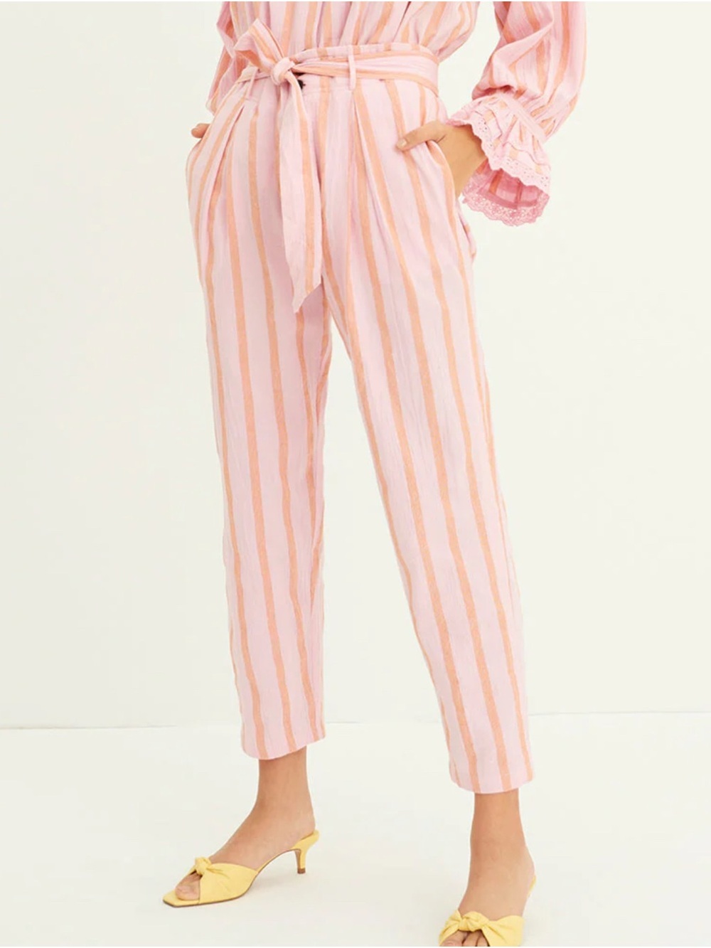 Antik Batik Rosita Striped Pink Paperbag Pants size Medium